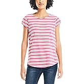 Nautica Women's Short Sleeve Keyhole Top, Pink Stripe, Small