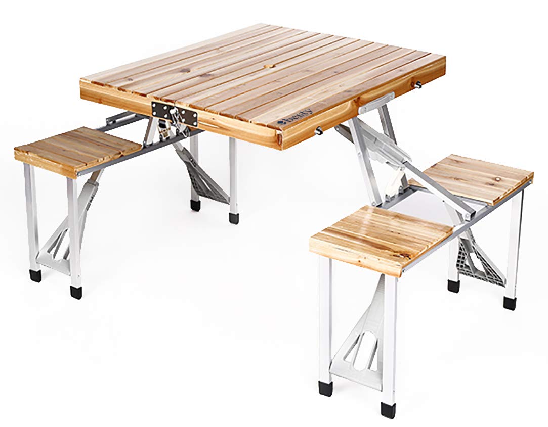 Buy BESTY HOME Portable Foldable Camping Picnic Table with Seats Chairs and Umbrella Hole, 4