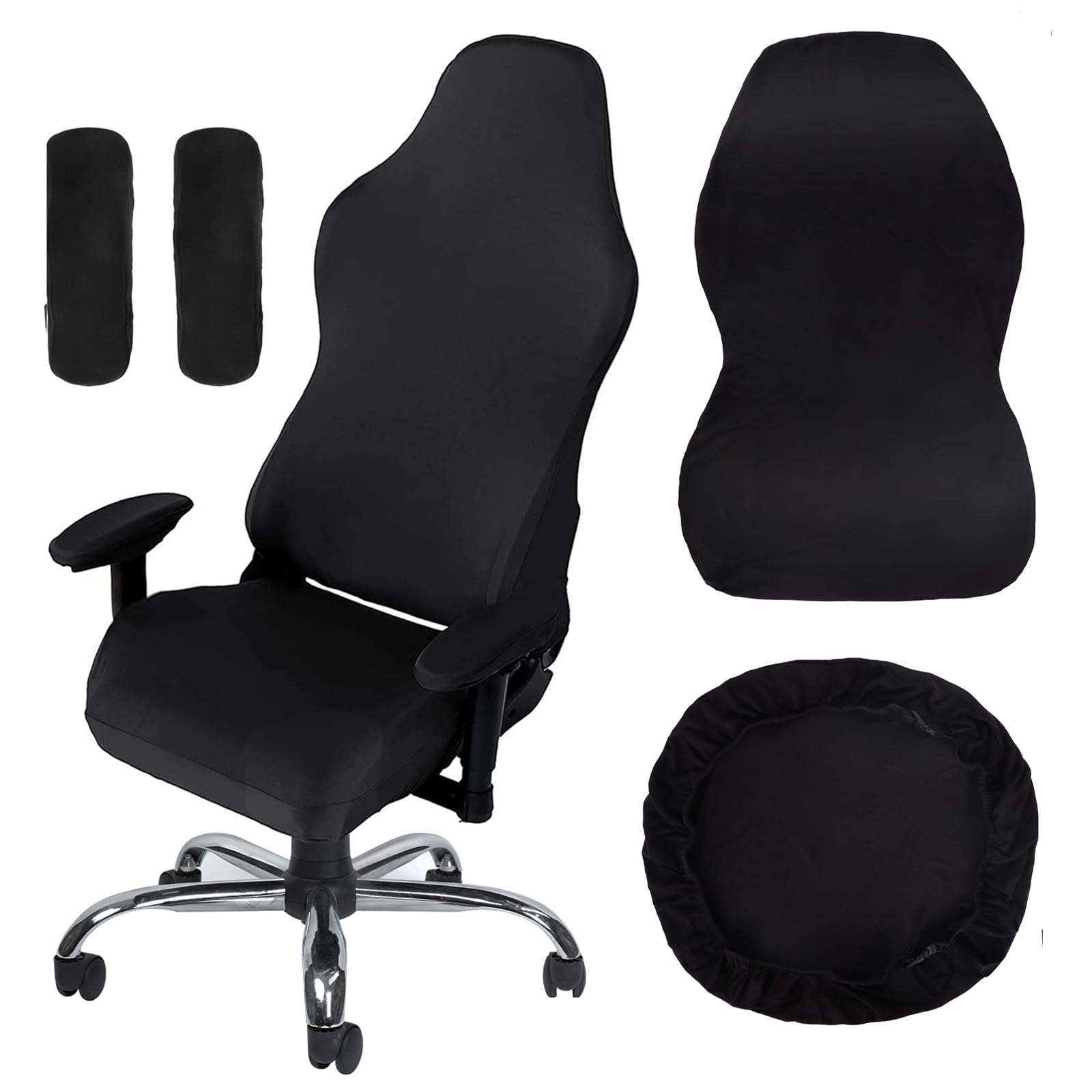Moorle Gaming Chair Covers - 4 Piece Black Stretch Covers for Game, Office & Computer Chairs