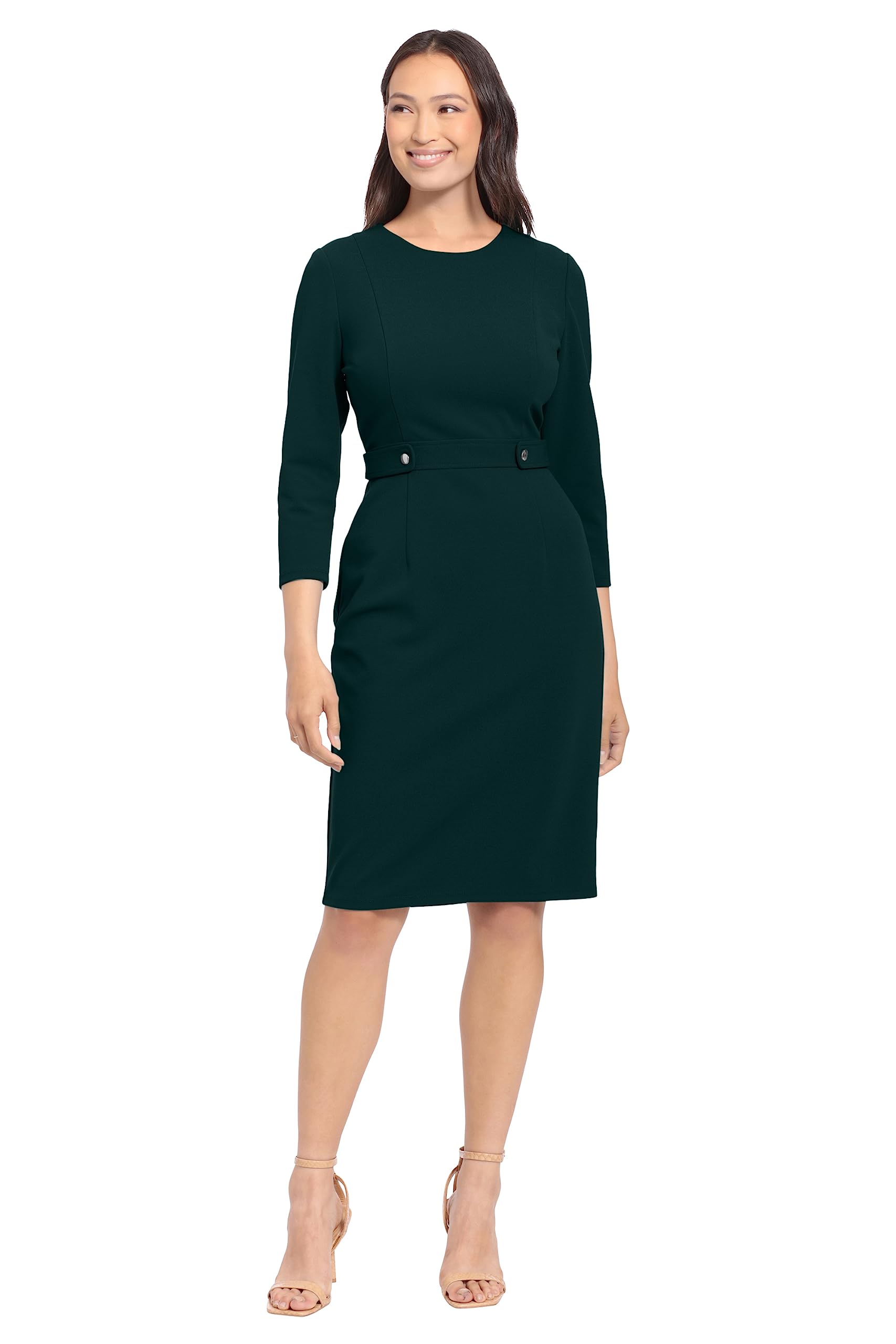 London Times Women’s Dresses Work Office Business Sheath Dress with Button Waist Detail, Deep Teal, 6
