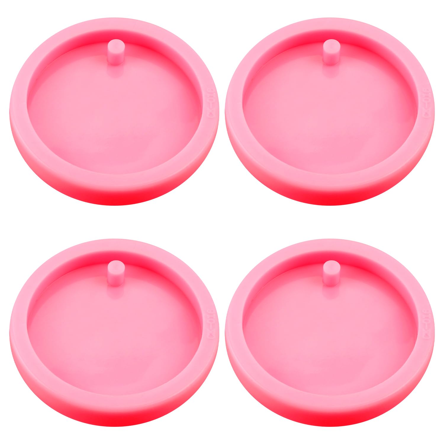 Rumyve4 pcs Resin Keychain Mold,with 10 Key Rings Round Silicone Keychain Mold Epoxy Resin Casting Mold,DIY Keychain Pendant Crafts, Pink