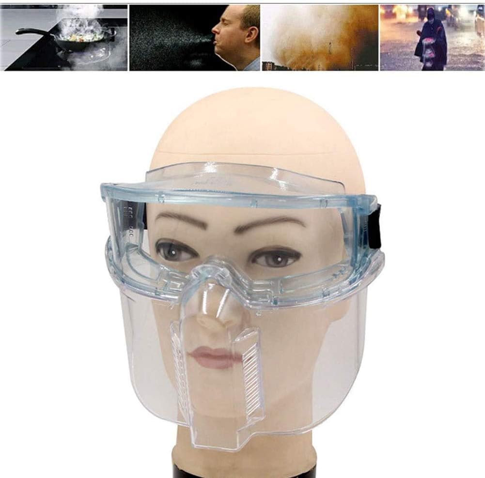 Windproof Dustproof Hat Full Face Protective Cap Anti-Fog Clear Face Shield Goggles Removable Prevent, for Workshop Cooking Cleaning