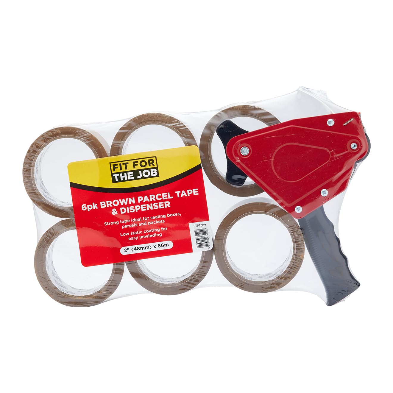 Fit For The Job Klebebandabroller mit 6 Rollen braunem Verpackungsklebeband - Ideal zum Verpacken von zerbrechlichem Klebeband, robuster Klebebandabroller zum Versiegeln und Verpacken 5