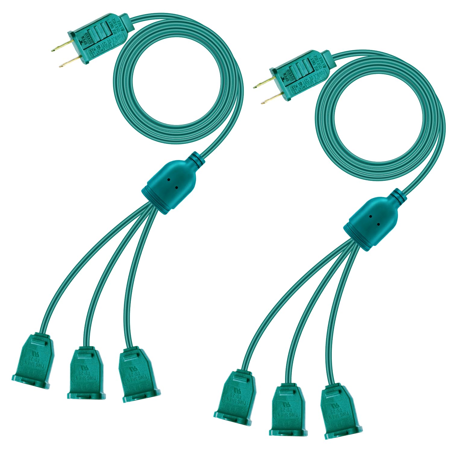Photo 1 of 2 Pack 6 FT 1 to 3 Splitter Extension Cord with Multiple Outlets - 2 Prong Green Power Cable Male/Female Outlet 18AWG 8A/120V/960W, Outdoor Extension Cord Waterproof for Halloween Christmas Lights