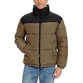 PEHMEA Men’s Puffer Jacket Stand Collar Zipper Coat with Pockets Retro Bubble Outwear for Winter