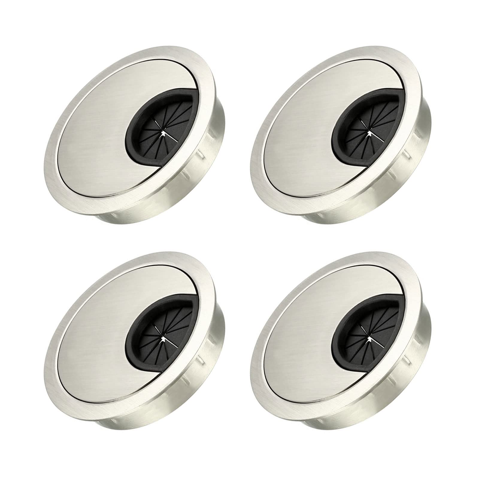 METALLIXITY Cable Cord Grommet (53mm/2.1") 4Pcs, Zinc Alloy Round Cable Hole Cover Wire Organizer - for Home Desk Cable Wire Management, Brush Silver