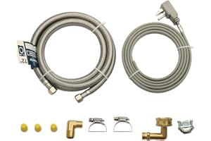 PLUMBINGMASTER PLUMBERMASTER Dishwasher Installation Kit, 6ft Water Supply Line with with 3/8" x 3/8" Compression,3-Prong Straight Power Cord, Elbow Connectors&Adapters,Braided Stainless Steel Dishwasher hose Kit