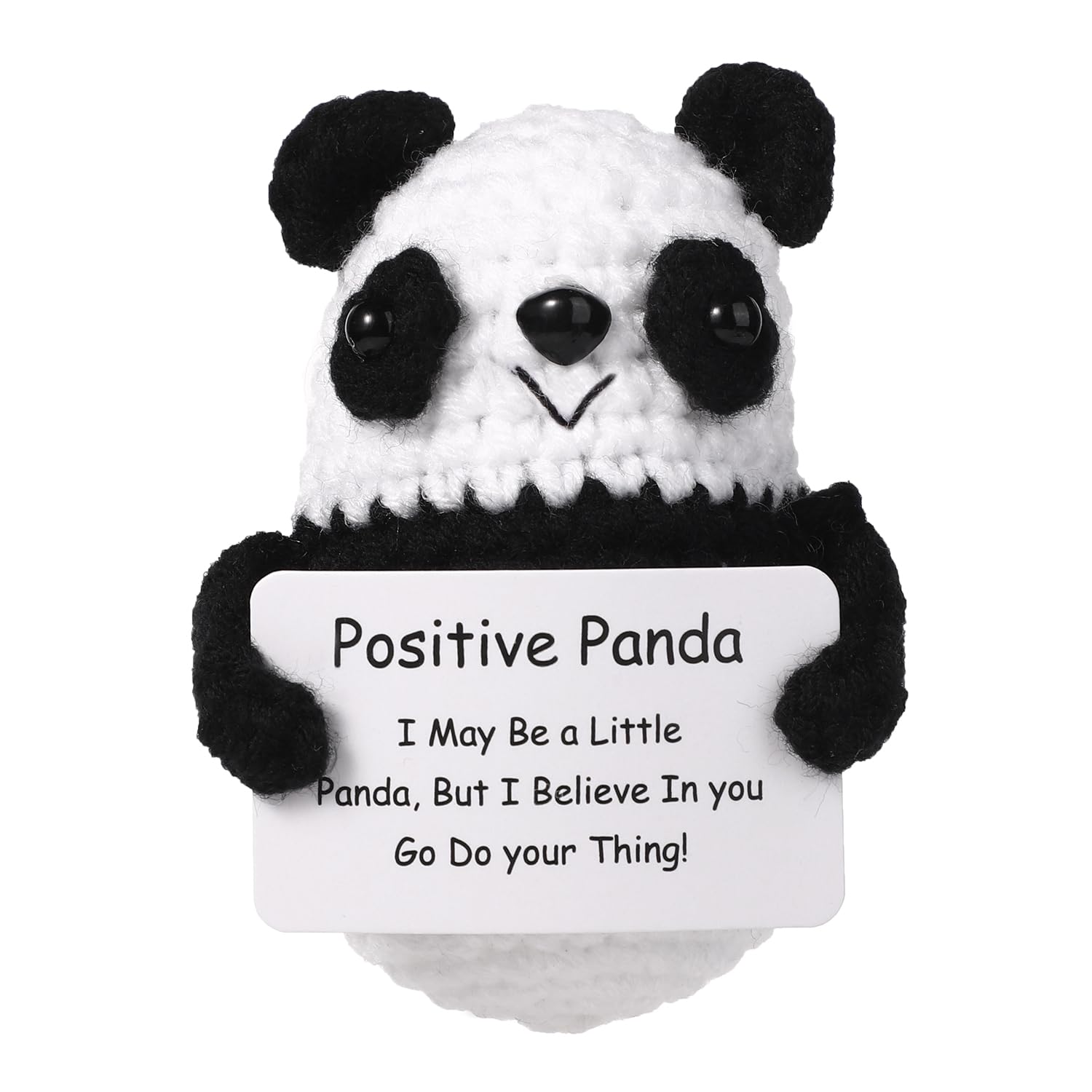 TOYMIS Positive Emotional Panda Crochet Support Plush Bear Knitted Wool Toy Inspirational Animals Encouragement Gift for Friend Family