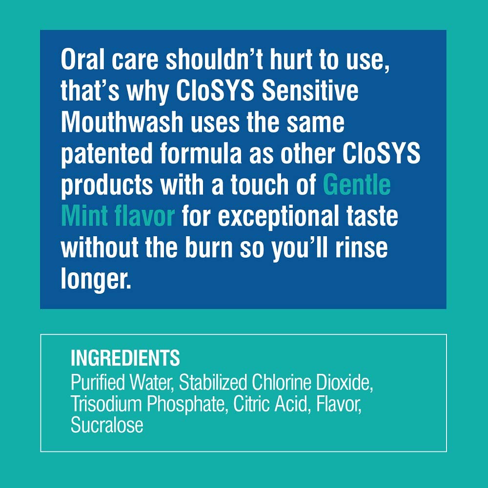 CloSYS Sensitive Antimicrobial Mouthwash, 32 Ounce, Gentle Mint, Alcohol Free, Dye Free, pH Balanced, Helps Soothe Mouth Sensitivity, Kills Germs That Cause Bad Breath : Beauty