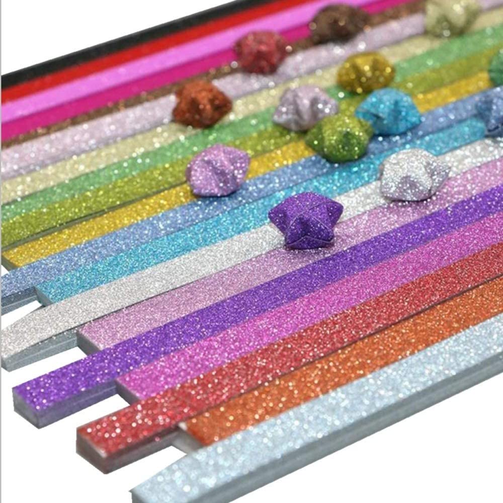 ODETOJOY Glitter Origami Stars Paper Strips Crafts Bling Shiny Folding Lucky Strip-19 Colors,380 Sheets
