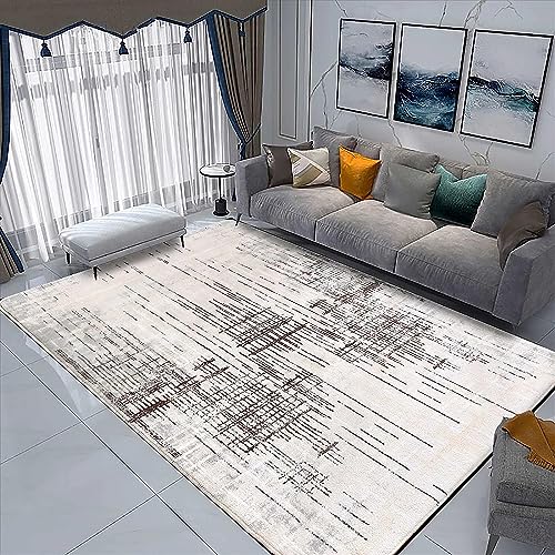 Leesentec Carpet Rug Modern Abstract Rugs for Living Room Short Pile Soft Carpet Bedroom Modern Large Area Rugs for Living Room Non-slip Carpet Floor Mat Home Decor (Beige Grey, 160 x 200 cm)
