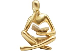 JINKOOZZ Gold Reading Women Statue, Thinker Sculptures, Abstract Art Ornament, Modern Aesthetic Figurine Decoration, Suitable for Home Living Room Bedroom Office Shelf Table Desk Bookshelf Decor