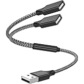 POHFP USB Y Splitter 1 in 2 Out 1Ft/30cm, USB Splitter Y Cable, Black | USB Male to 2 Female Cable for PC/Laptop/MacBook/Keyboard/PS4/PS5/Flash Drive/LED