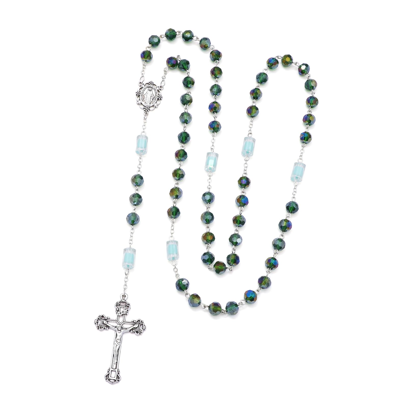 KOMI 8mm Catholic Rosary with Jewelry Box Rosary Beads Catholic for Women Virgin Mary Rosary Necklace with Crucifix Cross with Rosary Box