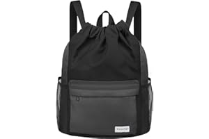 time2go Waterproof Drawstring Backpack Sports Gym Sackpack with Mesh Pocket String Cinch Beach Bag for Men Women
