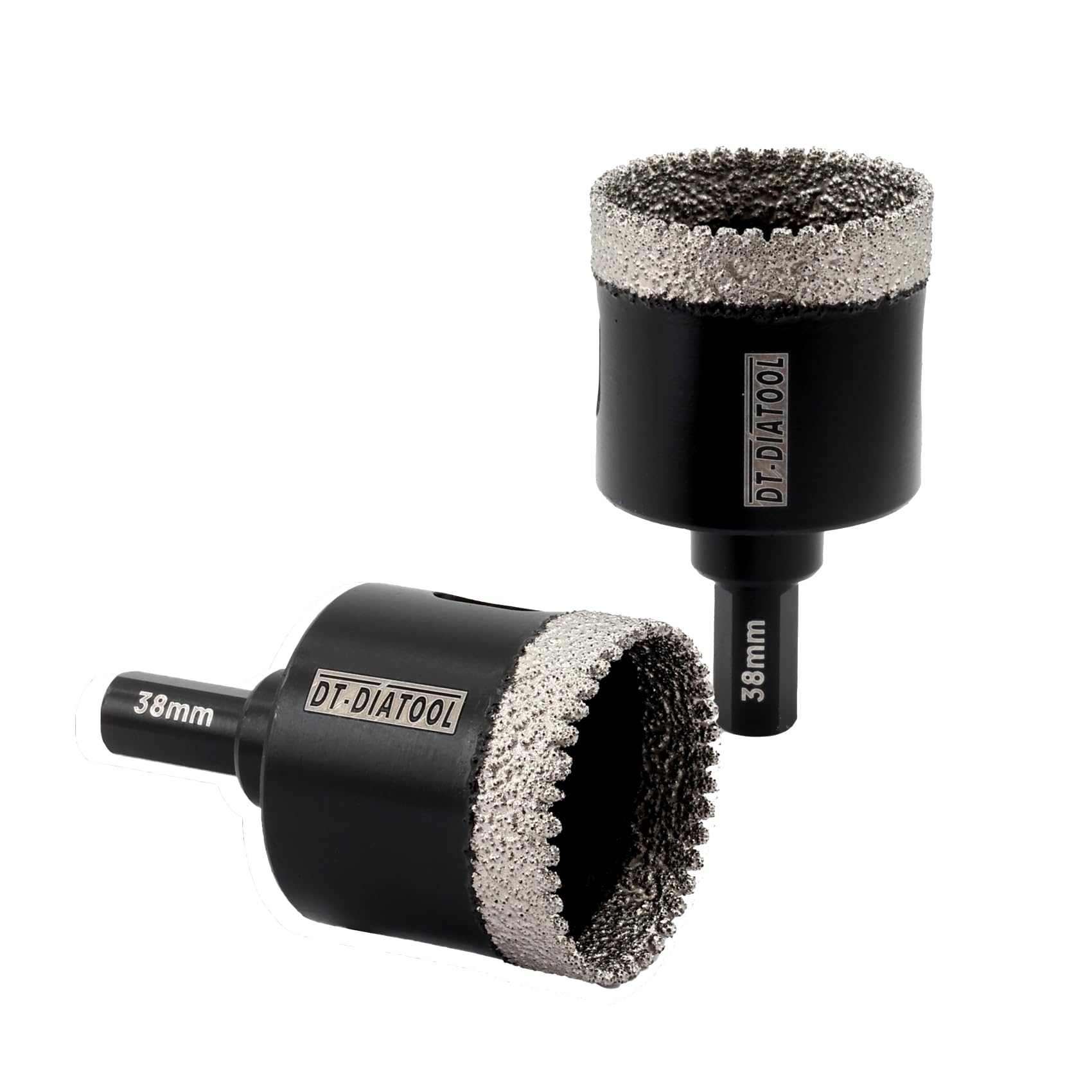 DT-DIATOOL Diamond Core Drill Bit 38mm, 2-Pack Diamond Hole Saw with Triangle Shank for Porcelain Tile Ceramic Tile Marble Granite