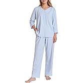 Latuza Women's 3/4 Sleeve Pajama Set Striped Cotton Button Down Pjs