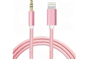 WAHBITE Aux Cord for iPhone, Lightning to 3.5mm Audio Nylon Braided Cable for iPhone 13 12 11 XS XR X 8 7 6 iPad iPod to Car/Home Stereo/Headphone/Speaker, Apple MFi Certified Headphone Jack Adapter (Pink)