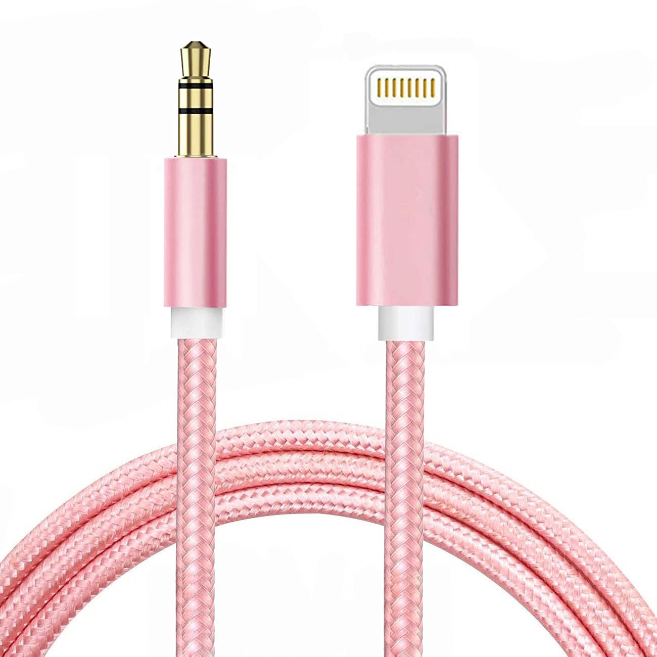 Aux Cord for iPhone, Lightning to 3.5mm Audio Nylon Braided Cable for iPhone 13 12 11 XS XR X 8 7 6 iPad iPod to Car/Home Stereo/Headphone/Speaker, Apple MFi Certified Headphone Jack Adapter (Pink) — image 1