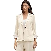 Allegra K Cotton Linen Blazers for Women's Business Casual One Button Work Jacket Office Suit