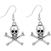 Leprato Skeleton Pirate Earrings Halloween Skull Dangle Earrings Ear Drops Hook Jewelry Gifts for Women