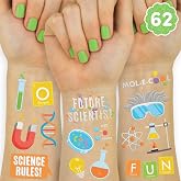 xo, Fetti Science Party Temporary Tattoos - 62 Silver Foil Styles | Future Mad Scientist Birthday Party Supplies, Educational