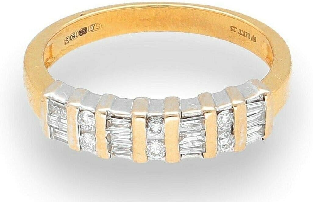 18Carat Yellow Gold 0.25ct Round Baguette Diamond 4mm Cluster Ring (Size M)