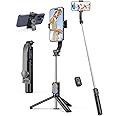 Selfie Stick Tripod with Detachable Phone Holder, 41.7" Extendable Phone Tripod with Remote, 360° Rotatable Tripod Stand for iPhone, Samsung, and Android Smartphones (Black)