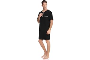 Enjoyoself Men's Nightshirt Nightwear Comfort Cotton Sleep Shirt Henley Short Sleeve Lounge Sleepwear