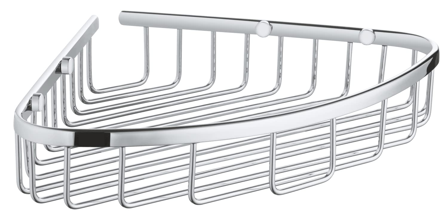 GROHE Start Cosmopolitan Soap Wire Basket (Metal, for Corner Installation, Including Screws and Dowels, Easy to Fit), Size 303 x 233 mm, Chrome, 41172000