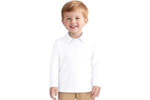 ZUEMET Toddler Boys Long Sleeve Polo Shirts School Uniform Dress Shirt Size18M-5T