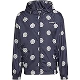 adidas Originals Men's All Over Print Smiley Face Graphic Windbreaker Jacket, Shadow Navy