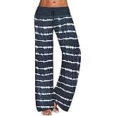 ROSA JUNIO Comfy Pajama Pants for Women Casual Drawstring Floral Palazzo Lounge Pants Stretch Wide Leg Bottoms