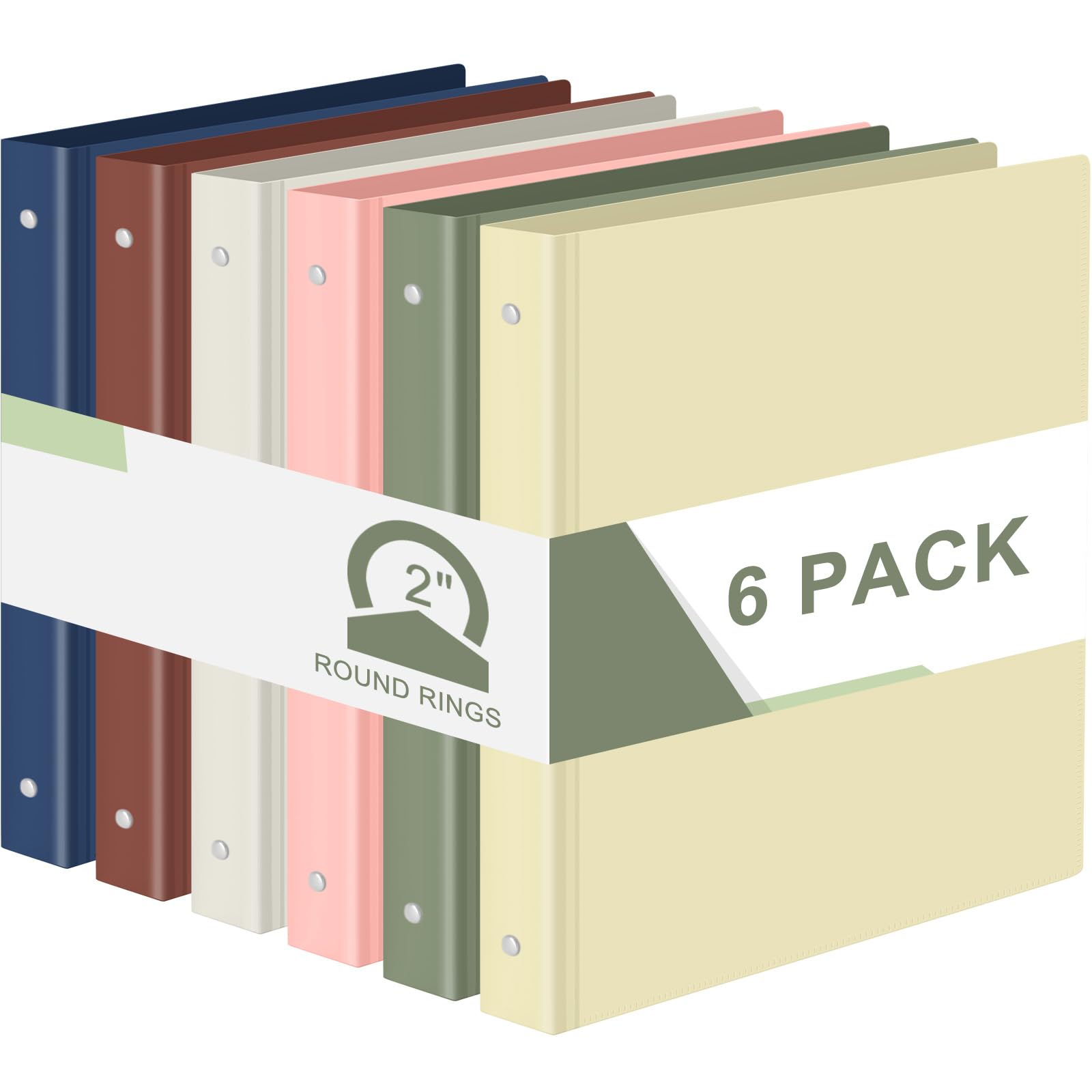 Photo 1 of Fulmoon 6 Pack Plastic 3 Ring Binder Assorted Colors Economy Flexible Round Ring Presentation Binders with Pocket for Office School Meeting(2 Inch,Morandi Colors)