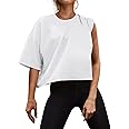 Micticsi Womens Oversized Workout Crop Tops Cotton T Shirts Boxy Crewneck Loose Fit Short Sleeve Tee Summer Clothes 2025