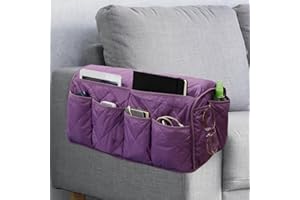 DECKALY Sofa Armrest Organize Remote Holder Couch Organizer with 5 pockets, Non-slip Recliner Organizer Couch Armchair Caddy TV Remotes Caddy, Book, Magazines, Ipad Black (Purple)