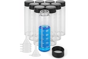 Kesell 10 Pack 40ml Vial Graduated Clear Glass Sample Bottles Empty Reusable Liquid Vials with Plastic Screw Cap and 5 Funnel
