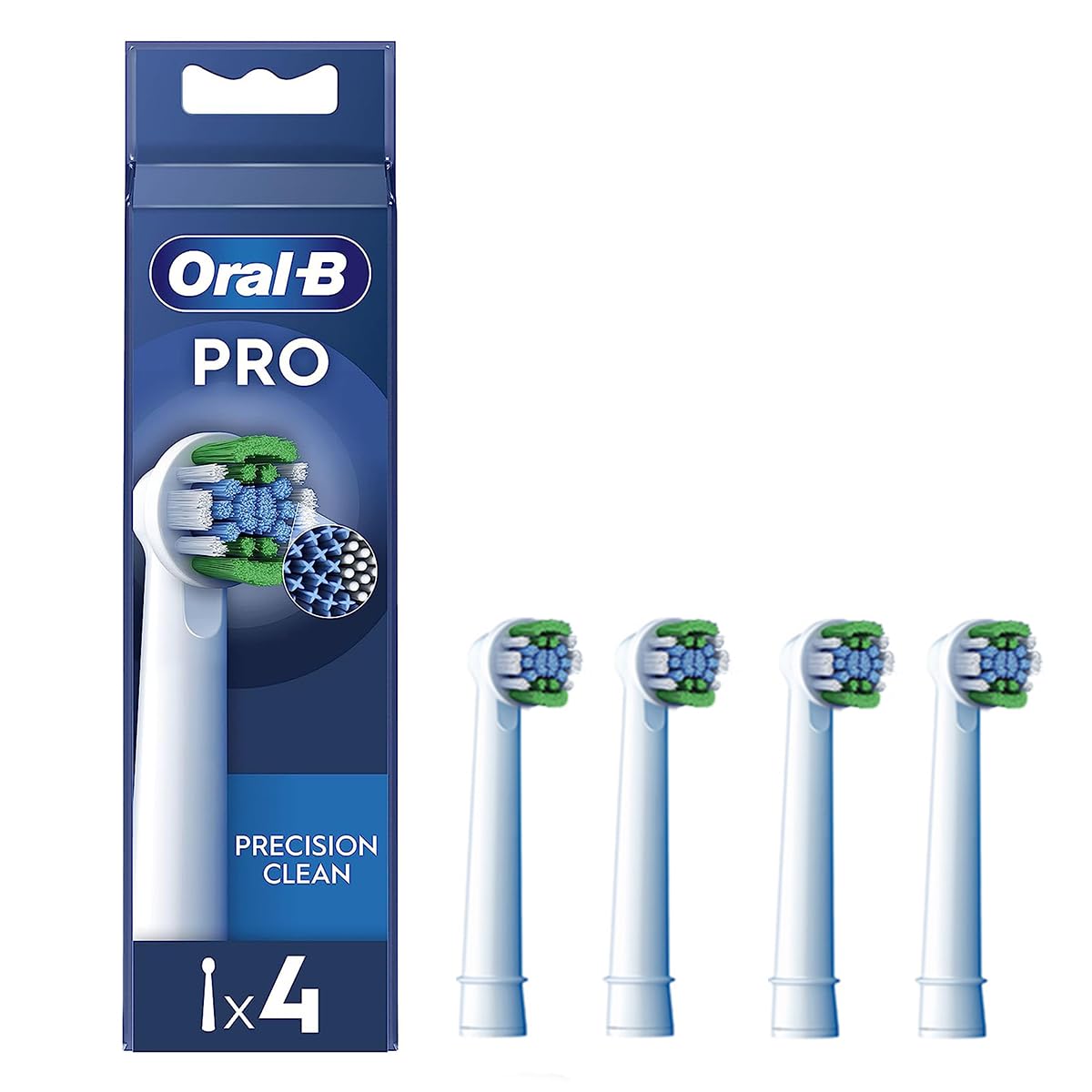 Oral-B Pro Precision Clean - Testina per spazzolino elettrico, a forma di X e setole angolate per una rimozione più profonda della placca, confezione da 4, colore: bianco