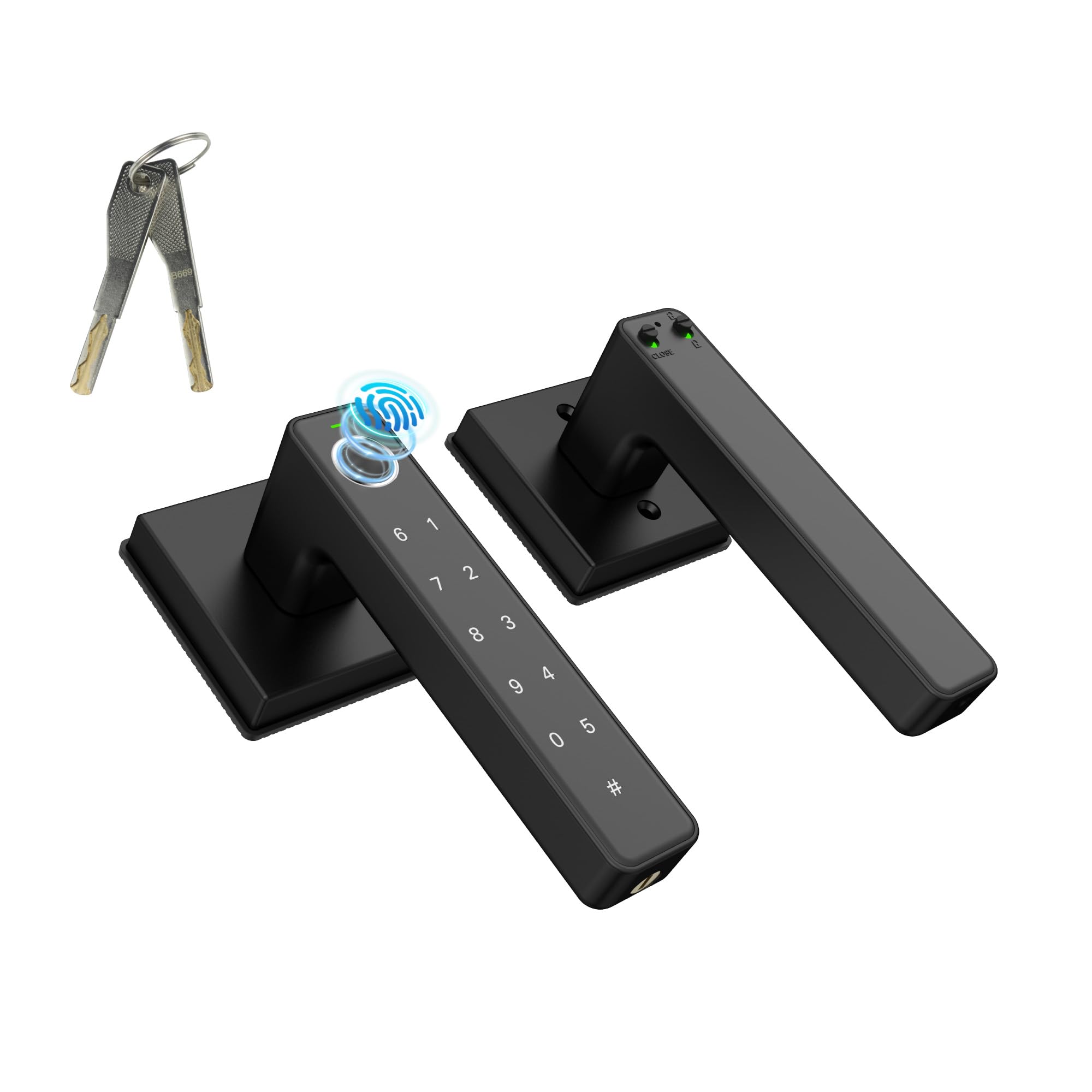 Fingerprint Smart Door Lock, Biometric Door Handle Lock with Code and Key*2,Digital Touch for Front Door Home, Apartment,Bedroom,Office, Black