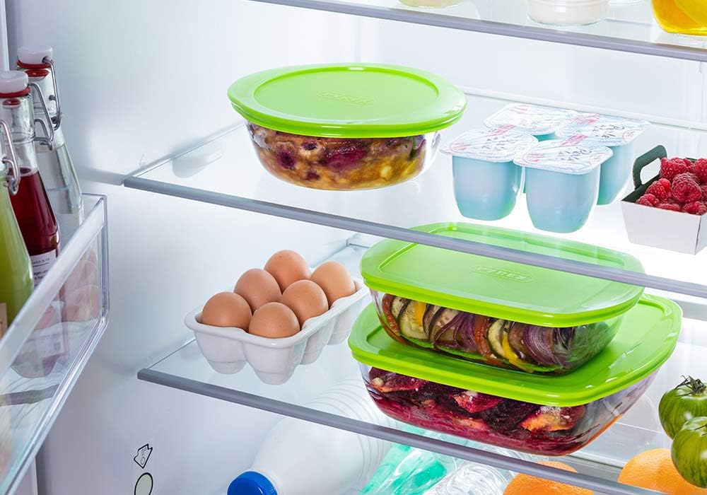Pyrex Cook&Store Set of 3 Rectangular Glass Food Storage Dishes with Lids (0.4L, 1.1L & 2.5L) - BPA Free, white green - Image 5
