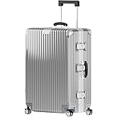 KARGO 29 Inch Check-In Luggage - Polycarbonate Hard Shell Suitcase with Aluminum Corners, Smooth-Rolling Wheels, Leather Handle, Aluminum Frame Luggage, Zipperless TSA Lock (Silver, 29 Inch Check-In)