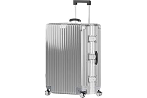 KARGO 29" Check-In Luggage - Silver Polycarbonate Hard Shell Suitcase with Aluminum Corners, Smooth-Rolling Wheels, Leather Handle, Aluminum Frame, Zipperless TSA Lock (Check-In 29 Inch)