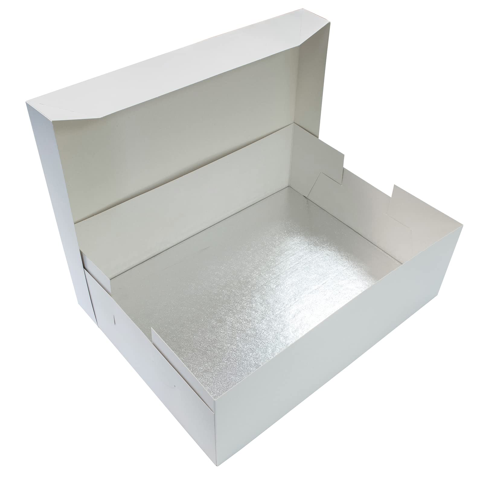 Culpitt 16" x 12" Cake Board & White Cake Box Combo | 5 Pack | Oblong Silver Fern Cake Drum With Matching Box, 0.5'' (13mm) Thick, Rectangular Cake Transport Set, 406 x 304mm- Pack Of 5