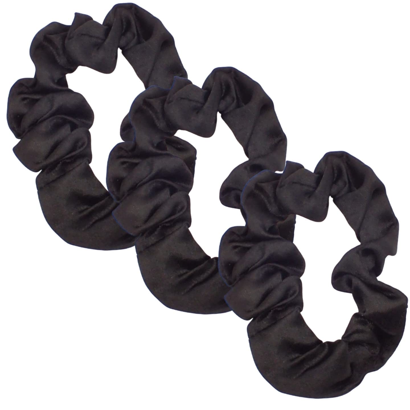 Topkids Accessories 3pcs Satin Scrunchies for Girls & Women, Cute Coloured Hair Bobbles, Silk Scrunchies for Hair, Pretty Satin, Hair, Bobble for School (Black 3PCS)