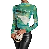 Remidoo Womens Sexy Sheer Mesh Long Sleeve Tops Round Neck Fitted T Shirt