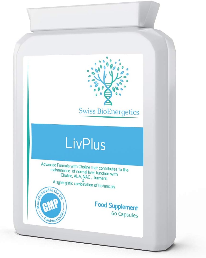 LivPlus 60 Capsules - Choline, Alpha Lipoic Acid, N-Acetyl Cysteine & 9 Botanicals Including Turmeric and Chlorella