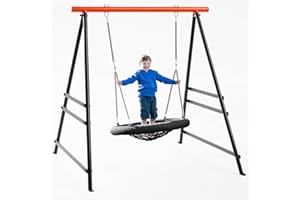 NTIIBCUY Swing Stand Frame,Swing Set Frame for Both Kids and Adults,880 Lbs Heavy-Duty Metal A-Frame Backyard Swing for Indoor Outdoor,Red(Without Swing) (Orange)