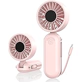 AMACOOL Portable Handheld Fan, High-Power Motor, 5-Speed, 17 Hrs Cooling, 4500mAh Rechargeable, Foldable Design, 3-IN-1 Personal Fan for Cruise Travel Beach, Gifts for Women Girl (Pink)