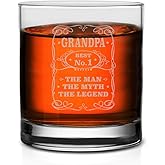 Veracco Best No.1 Grandpa The Man The Myth The Legend Whiskey Glass Gifts Funny Old Fashioned Glass Daddy Dad Birthday Father's Day (Clear, Glass)