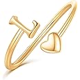 Ailetop Heart Initial Rings for Women Teen Girls,Gold Plated Initial Heart Ring Stackable Rings for Women Adjustable Initial Rings for Teen Girls Cute Heart Alphabet Letter Rings for Teen Girls